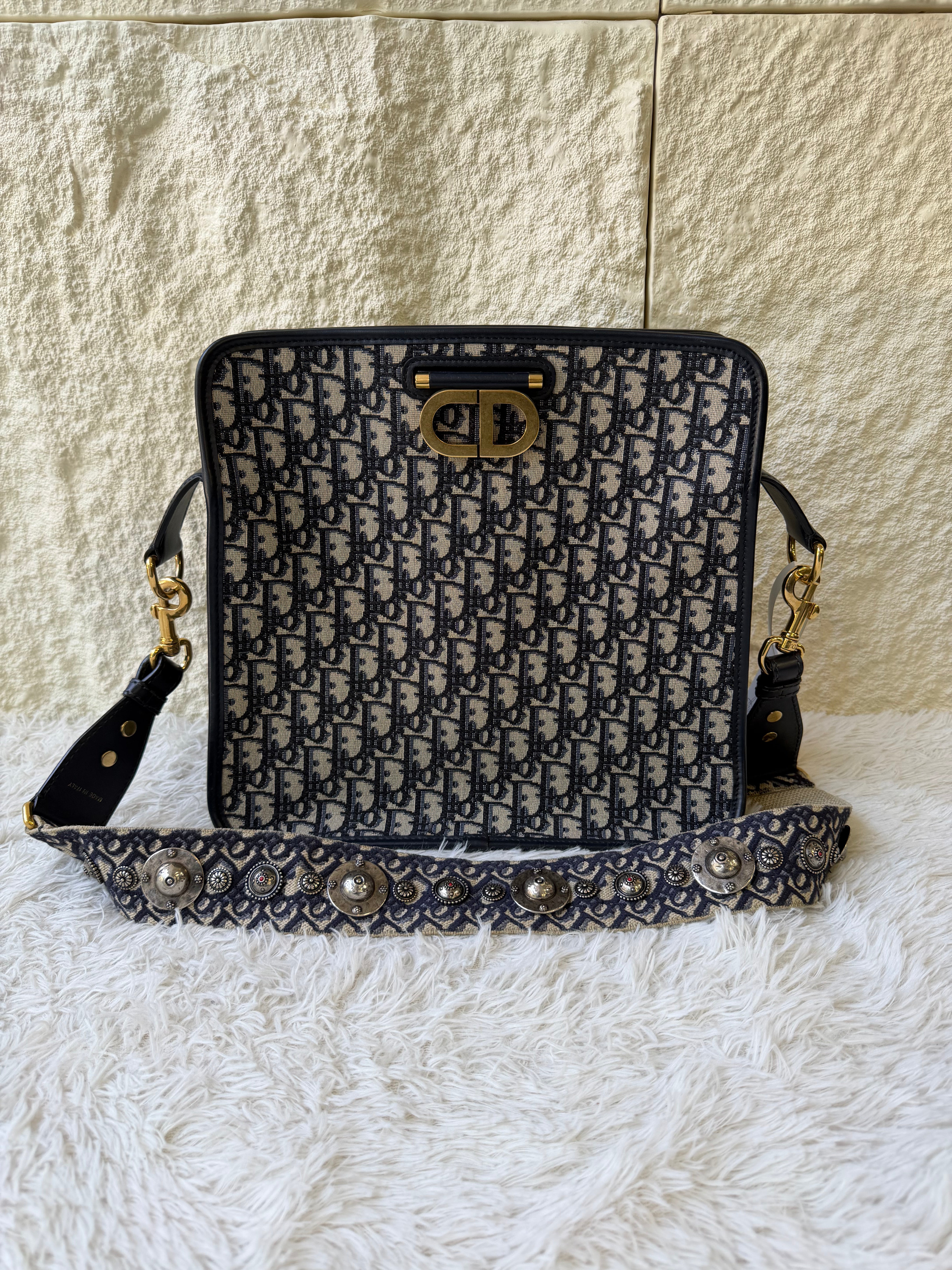 Borsa Christian Dior 30 Montaigne in Tela Jacquard Oblique Blu